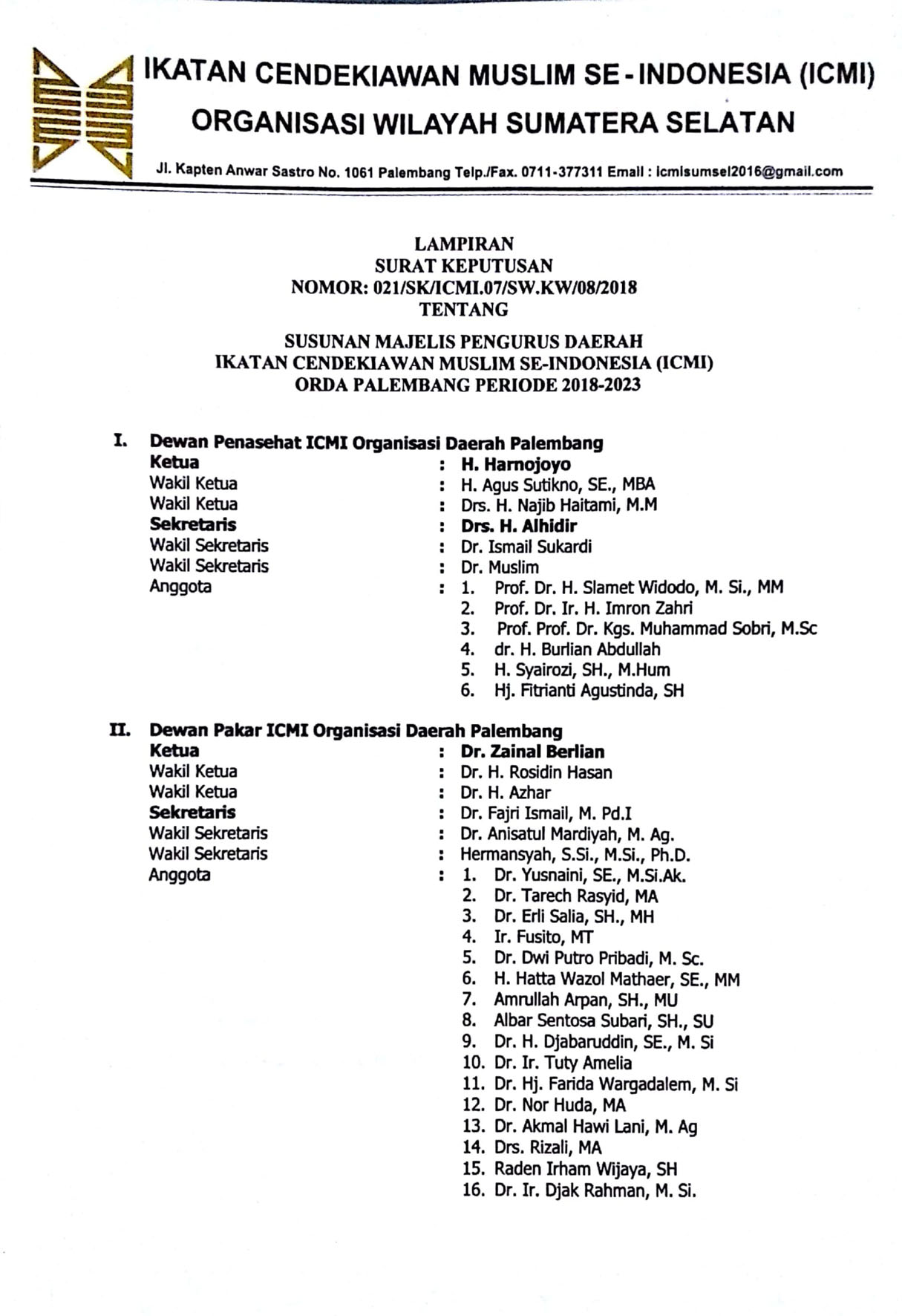A3 HM. Alfajri Zabidi S.Pd, MM, M.Pd.I  Resmi Nakhodai ICMI Orda Palembang