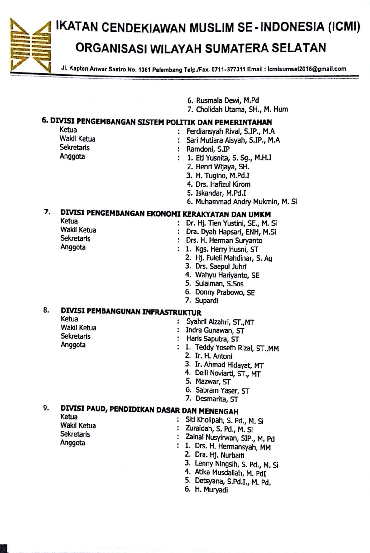 A6 HM. Alfajri Zabidi S.Pd, MM, M.Pd.I  Resmi Nakhodai ICMI Orda Palembang