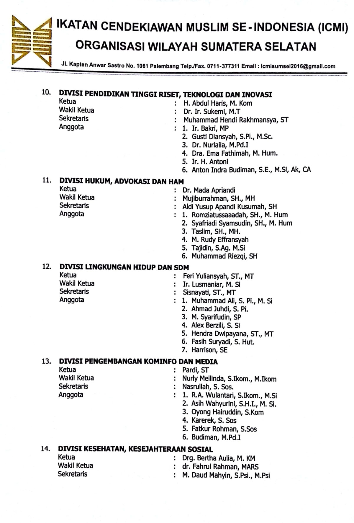 A7 HM. Alfajri Zabidi S.Pd, MM, M.Pd.I  Resmi Nakhodai ICMI Orda Palembang