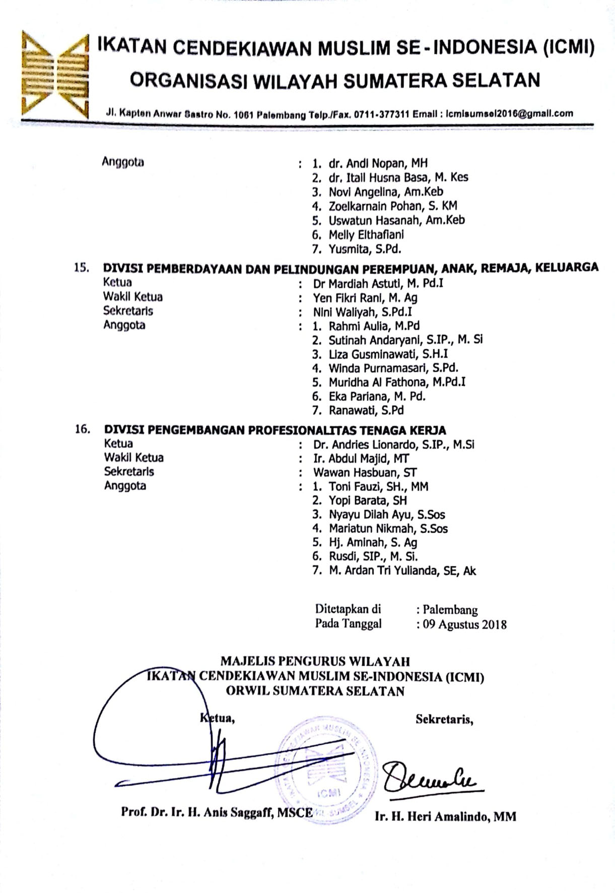 A8 HM. Alfajri Zabidi S.Pd, MM, M.Pd.I  Resmi Nakhodai ICMI Orda Palembang