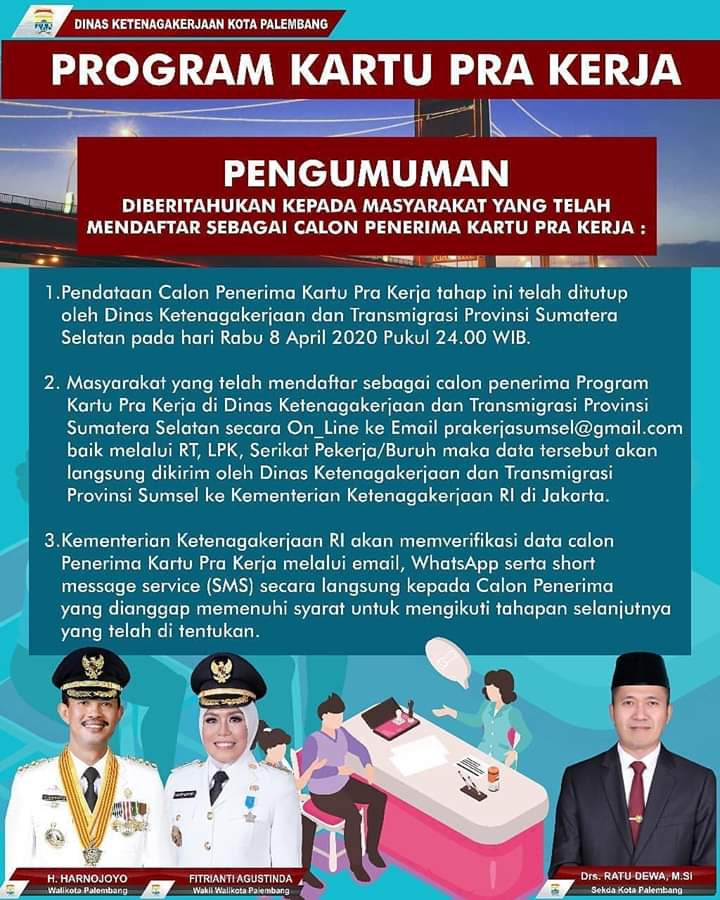 z1-1 Kartu Pra Kerja, Disnaker Kota Palembang Ajukan 25.554 Orang