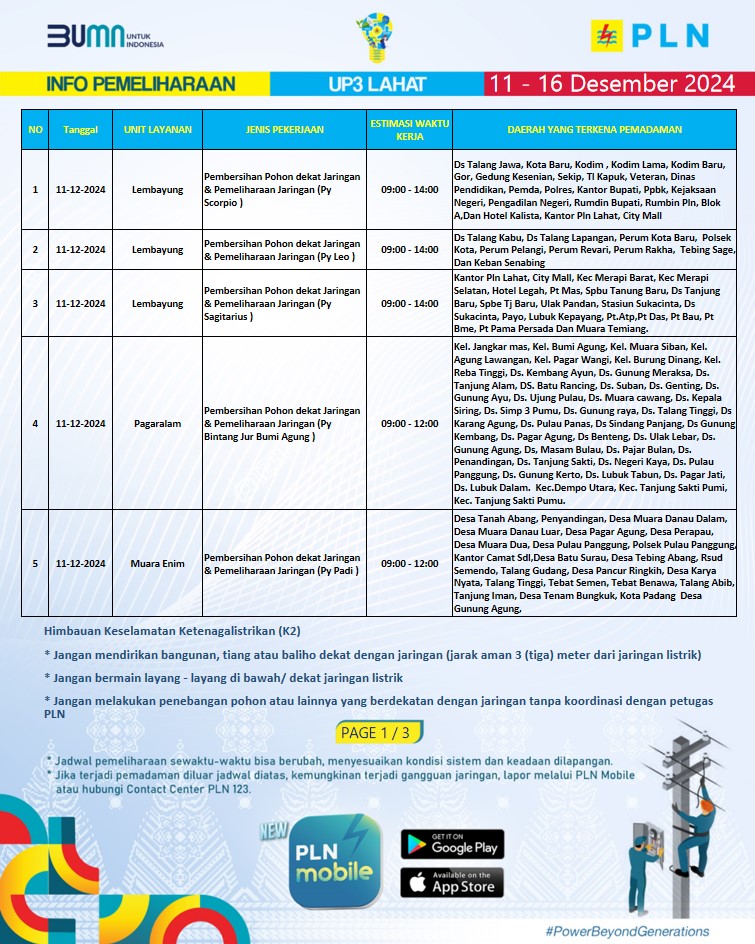 IMG-20241210-WA0016 PLN UP3 Lahat Imbau Masyarakat Antisipasi Pemadaman Listrik